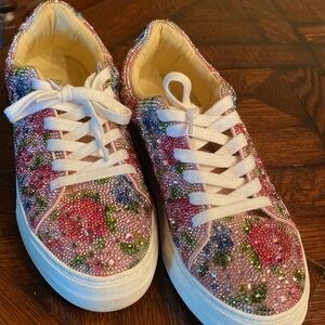 Betsy Johnson floral rhinestone platform tennis shoes